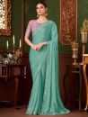 SAREE MALL Women's Chiffon Light Blue Embellished Designer Saree With Blouse Piece