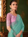 SAREE MALL Women's Chiffon Light Blue Embellished Designer Saree With Blouse Piece
