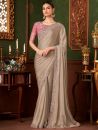 SAREE MALL Women's Chiffon Beige Embellished Designer Saree With Blouse Piece