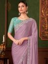 SAREE MALL Women's Chiffon Lavendar Embellished Designer Saree With Blouse Piece
