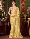 SAREE MALL Women's Chiffon Yellow Embellished Designer Saree With Blouse Piece