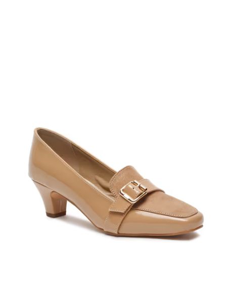 FLAT N HEELS, Square-Toe Pumps with Buckle Accent