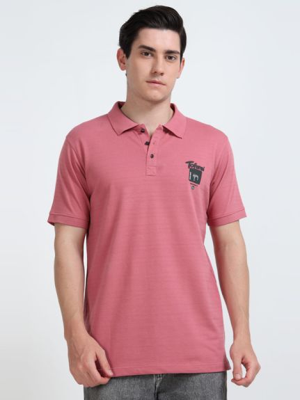 Stylesmyth Printed Chenille Knit Polo Half-Sleeve T-Shirt Raspberryrose