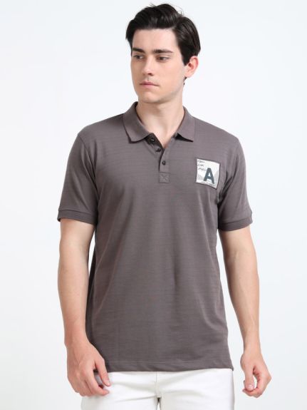 Stylesmyth Printed Chenille Knit Polo Half-Sleeve T-Shirt Smokey grey