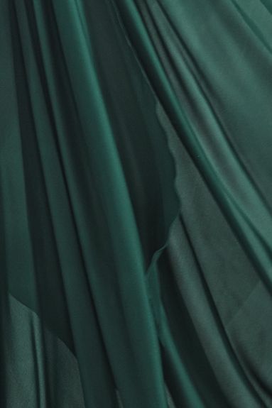 Women's Embroidered V-Neck Satin Silk Saree | Green