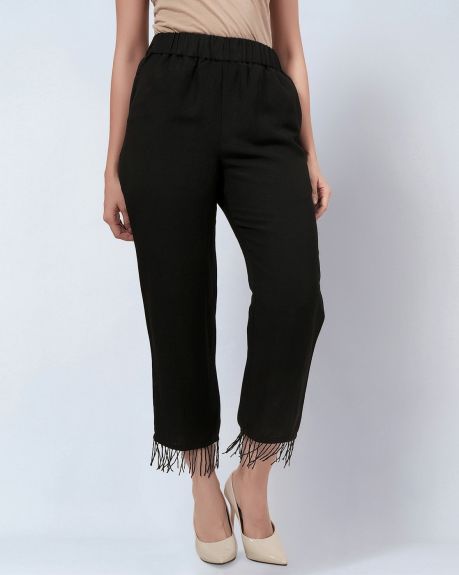 First Resort – Ramola Bachchan, Women Straight Fit Front-Flat Pants With Bead Lace