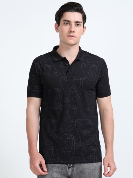 Stylesmyth 100% Polyester Dri-Fit Polo T-Shirt Black | All-Over Print