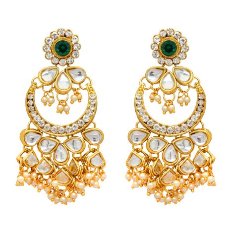 Green Color Kundan Necklace With Earring & Maang Tikka