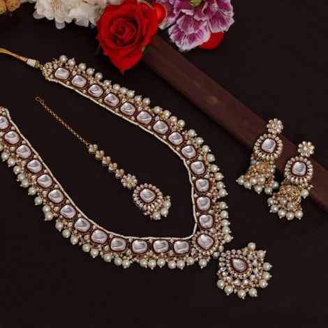 Maroon Color Long Kundan Necklace Set