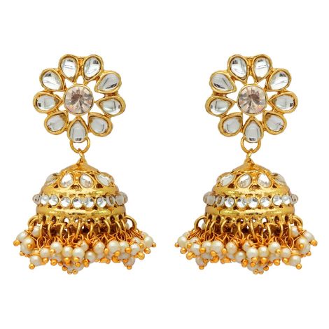 White Color Choker Kundan Necklace With Earring