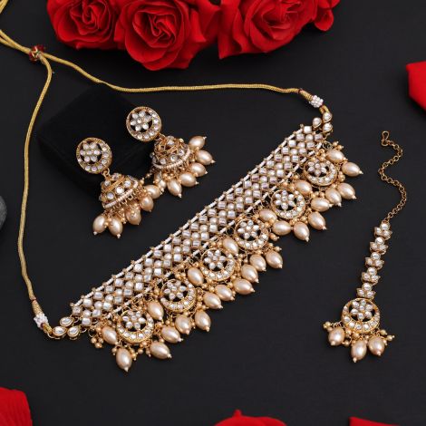 Gold Color Choker Kundan Necklace Set