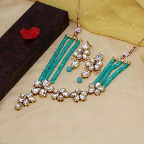 Rama Green Color Kundan Necklace Set