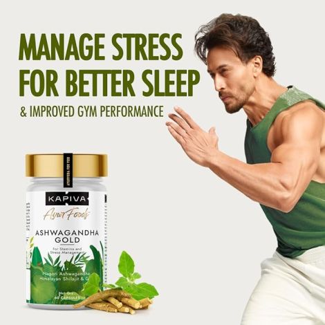 Kapiva Ashwagandha Gold 60 Caps |183rd day Nagori Ashwagandha | 5% Withanolide | Helps in Stress & Sleep Management | Improves Gym Performance | For Men & Women |100% Ayurvedic
