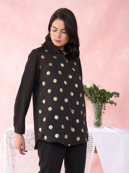 BLACK POLKA FOIL PROM SHIRT