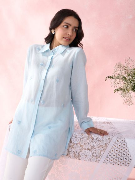 BLUE HEART CRYSTALLINE SHIRT