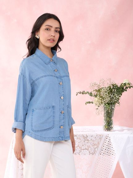 DENIM BLUE CABLE SHIRT