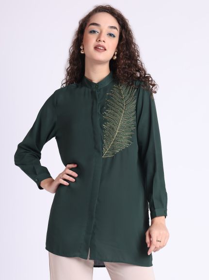 EMERALD FEATHER CONCEAL PLACKET SHIRT