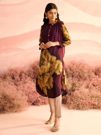 PURPLE FLORA GATHERED TUNIC