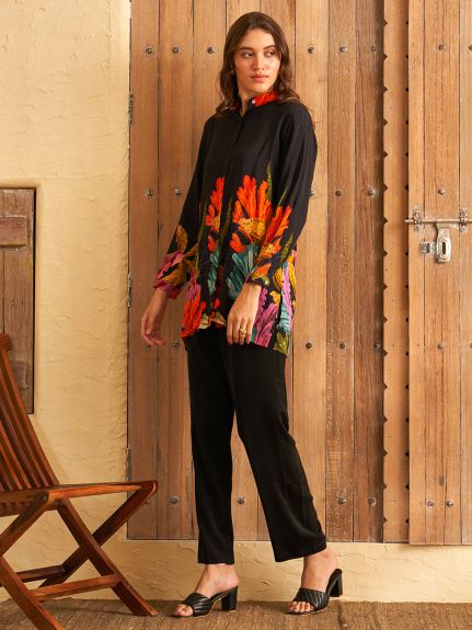 AVERY BLACK CONCEAL BUTTON SHIRT