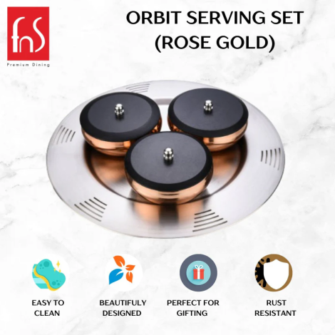 FNS Orbit Stainless Steel Serving Set for Snacks, Dry Fruits, Dessert (Rose Gold)