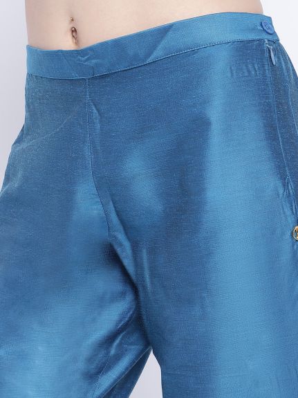 COTTON SILK BLUE SIDE ZIP PANT