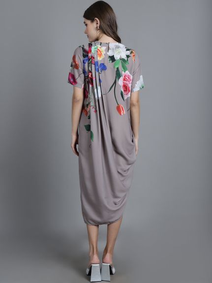 BROWN HANGING GARDEN SH PLEATED DRESS