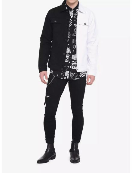 Black & White Split Denim Jacket - Black & White