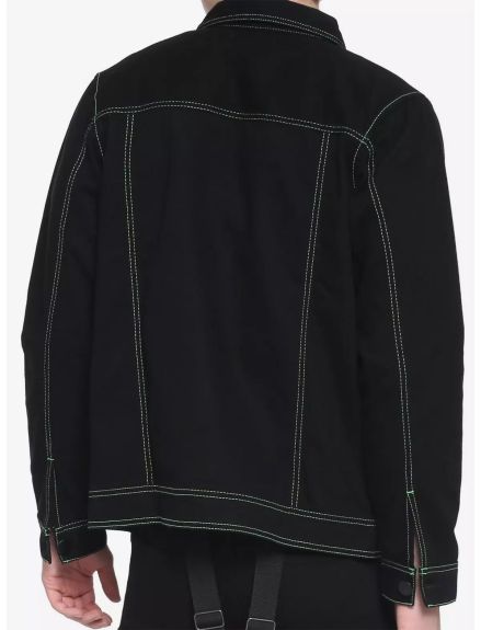 Neon Stitch Black Denim Jacket - Black & Neon Green