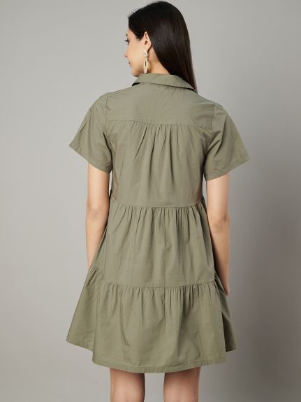 Khaki Green Mini Dress