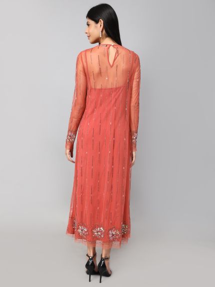 Floral Embellished A-Line Midi Dress