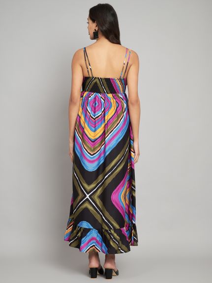 Shoulder Straps Multi Printed Maxi Dress
