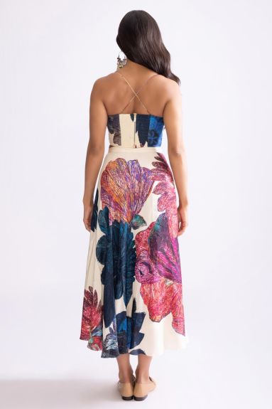 Saaksha & Kinni Ivory & Multi-Colored Habutai Daisy Printed Skirt Set