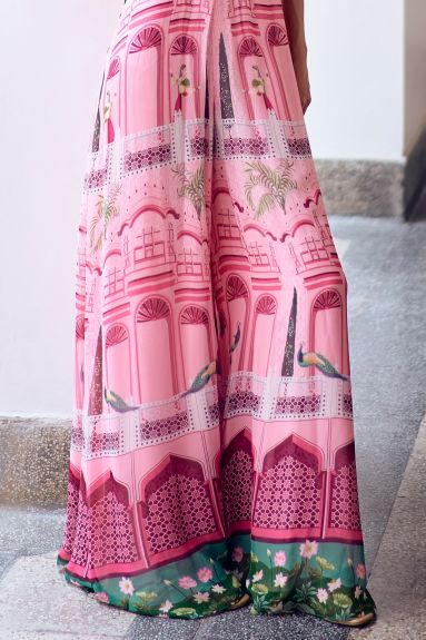 Limerick By Abirr N' Nanki Pink Georgette Embellished Jumpsuit