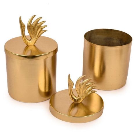 IKIRU Gold Finish Metal Jars With Swan Lid For Nuts & Chocolates | Dining Table & Kitchen Essentials