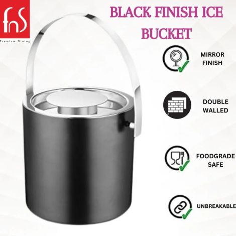 FnS Stainless Steel Ice Bucket With Lid (Black)