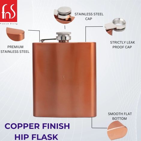 FnS Rose Gold Finish Hip Flask for Liquor Stainless steel Leakproof