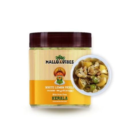 Mallu Vibes Homemade Kerala White Lemon Pickle (Velutha Naranga Achar / 400g)