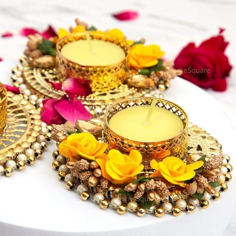 Nestasia Metal Tea Light Holder (Set of 11) - Candle Holder Set for LED Lights - Decoration Items for Home Decor | Diya Holder for Puja & Diwali (Golden)