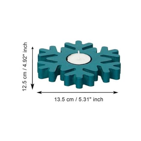 eCraftIndia Wooden Christmas Snowflake Decorative Tea Light Candle Holders (Set of 2 Green) Christmas Decoration Items for Home Office| Christmas Gifts for Women Men Girls Boys Kids Family Friends