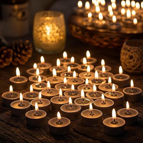 NeeaaN Unscented Tea Light Candles – 100-Pack Soy Wax Blend with Cotton Wick | Long-Lasting Burn | Ideal for Home Decor, Weddings, Events, Spa, Meditation & Party Use | Clean & Smokeless (Black)