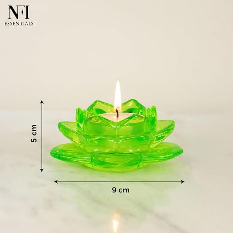 NFI essentials Exquisite Lotus Flower Shaped Tea Light Candle or Diya Holder Decorative Centerpiece for Home Decor and Festival Like Diwali, Christmas or Eid (Green)