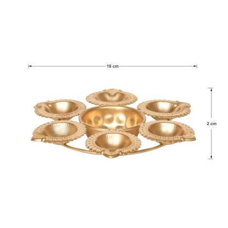 Nex Overseas Traditional Brass Diya Stand with 7 Diyas – Decorative Pooja Oil Lamp – Gold Finish – Ideal for Diwali, Navratri, Pooja Room Décor (18 x 18 x 2 cm)