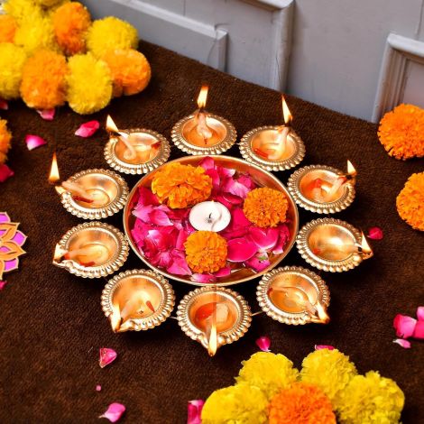 Home Decor Decorative Diya Flower Shape Flower | Diwali Decoration Items for Home - Handcrafted Bowl for Floating Flowers and Tea Light Candles Home, urli (Pack of 5)