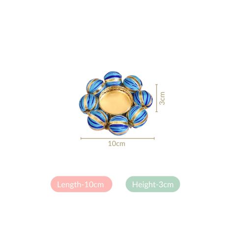 Nestasia Handmade Blue Beaded Metal Tea Light Candle Holders | Diya Rangoli for Diwali, Ganesh Laxmi Pooja, Home, Temple & Floor Decoration (Set of 6)