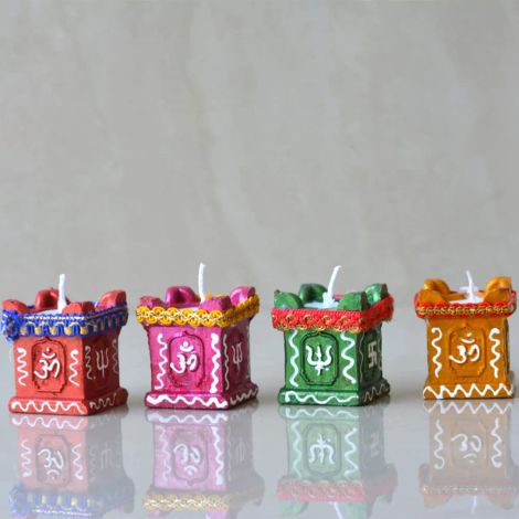 CraftVatika Clay Diya for Puja and Diwali Decoration - Terracotta Candles, Lights, Stand, Holder - Gifts for Family and Friends (Pack of 4)