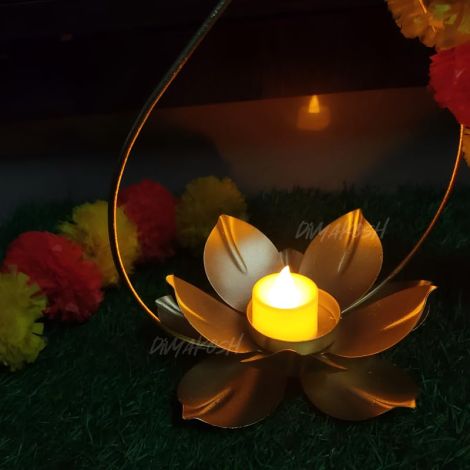 Divyakosh Hanging Brass Diya Set of 2, 60 Inch (5 FT), Tealight Holder, Lotus with Genda, Diwali Lights