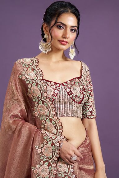 Maroon Pure Banarasi Crush Moti Work Designer Saree with Unstitched Blouse