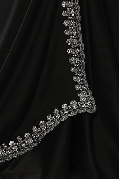 Black Crepe Satin Silk Sequence & Handwork Saree with Unstitched Blouse