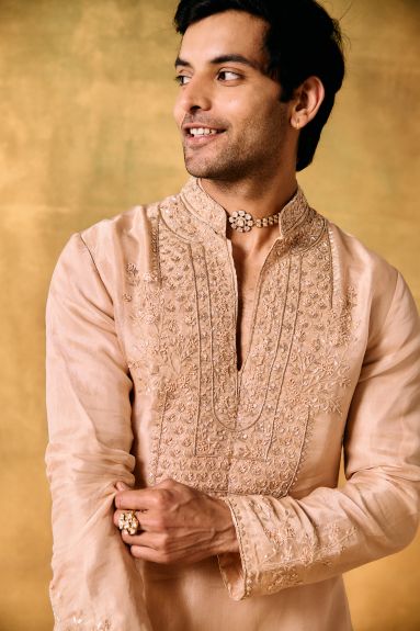 Sunset Bloom Tissue Kurta Set for Men