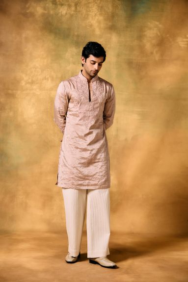 Blush Bloom Pink Tissue Kurta Set for Men
